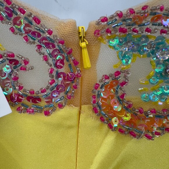 Karishma Yellow Designer Beaded Embellished Evening  Maxi Gown 10— NWT - Picture 9 of 12